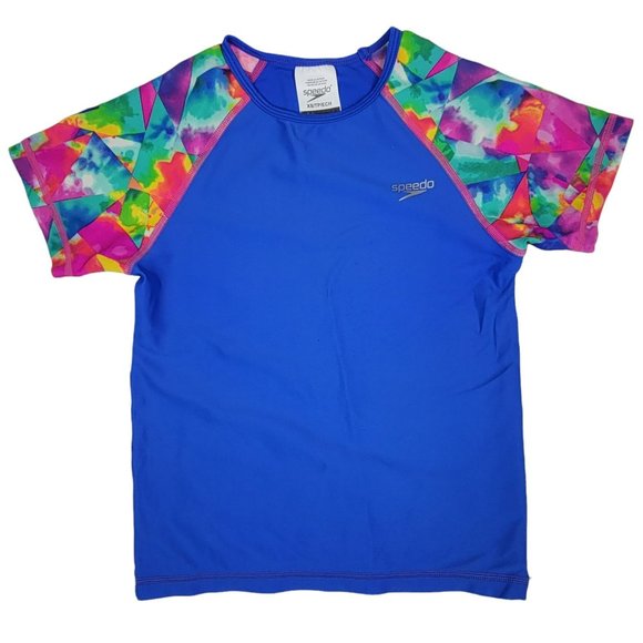 Speedo Swim Speedo Rash Guard Girls Xs Blue Multi Short Sleeve